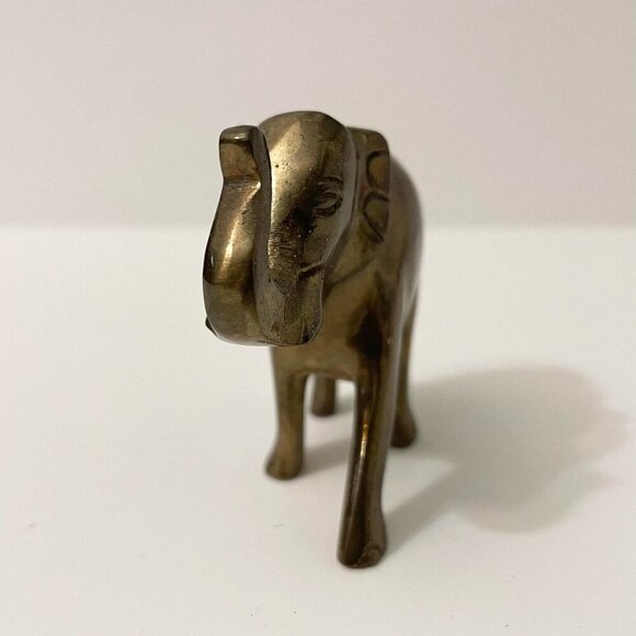 Vintage Brass Elephant Figure 3 Inch Long Trunk Up Figurine - Picture 3 of 16